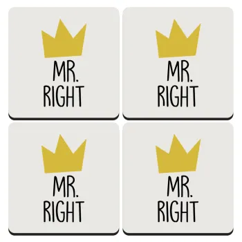 Mr right, ΣΕΤ 4 Σουβέρ ξύλινα τετράγωνα (9cm)