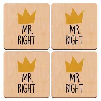 Mr right, ΣΕΤ x4 Σουβέρ ξύλινα τετράγωνα plywood (9cm)