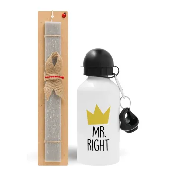 Mr right, Easter Set, metallic aluminum water bottle (500ml) & aromatic flat Easter candle (30cm) (GRAY)