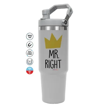Mr right, GREY color, 890ml (30oz) stainless Steel Tumbler with Handle