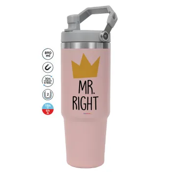 Mr right, Pink color, 890ml (30oz) stainless Steel Tumbler with Handle