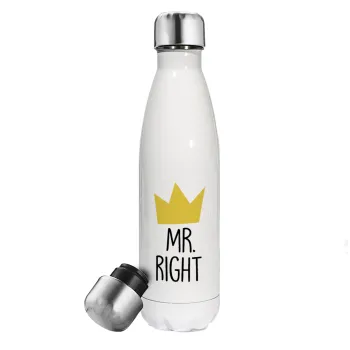 Mr right, Μεταλλικό παγούρι θερμός Λευκό (Stainless steel), διπλού τοιχώματος, 500ml