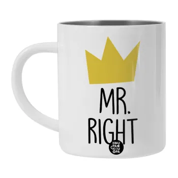 Mr right, Λευκή Ανοξείδωτη Μεταλλική Κούπα 450ml - Διπλού Τοιχώματος 