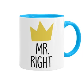 Mr right, Mug colored light blue, ceramic, 330ml