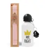 Easter Set, metallic aluminum bottle (500ml) & aromatic flat Easter candle (30cm) (PINK)
