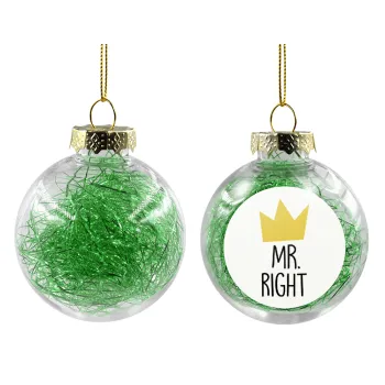Mr right, Transparent Christmas tree ball ornament with green filling 8cm