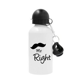 Mr right Mustache, Μεταλλικό παγούρι νερού, Λευκό, αλουμινίου 500ml