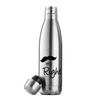 Mr right Mustache, Inox (Stainless steel) double-walled metal mug, 500ml