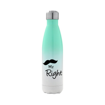 Mr right Mustache, Metal mug thermos Green/White (Stainless steel), double wall, 500ml
