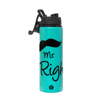 Mr right Mustache, Metallic water bottle with safety lid, 850ml aluminum