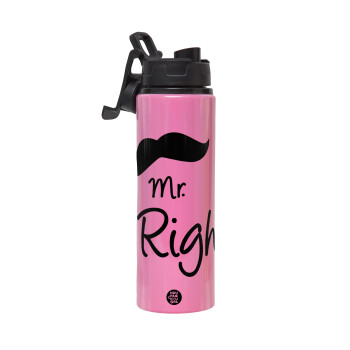 Mr right Mustache, Μεταλλικό παγούρι νερού με καπάκι ασφαλείας, αλουμινίου 850ml