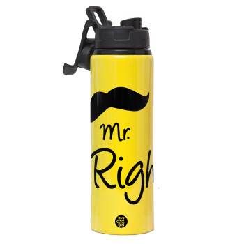 Mr right Mustache, Metallic water bottle with safety lid, 850ml aluminum