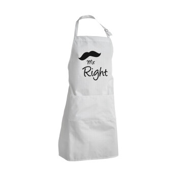 Mr right Mustache, Adult Chef Apron (with sliders and 2 pockets)