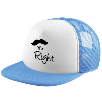 Mr right Mustache, Καπέλο Soft Trucker με Δίχτυ Γαλάζιο/Λευκό