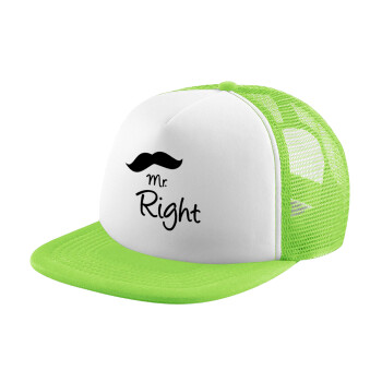 Mr right Mustache, Καπέλο Soft Trucker με Δίχτυ Πράσινο/Λευκό