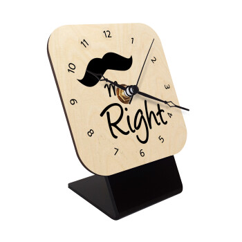 Mr right Mustache, Επιτραπέζιο ρολόι σε φυσικό ξύλο (10cm)