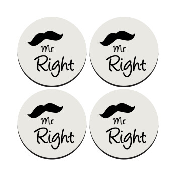 Mr right Mustache, SET of 4 round wooden coasters (9cm)