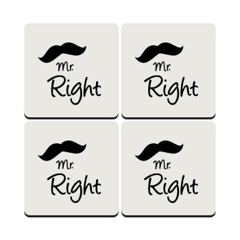 Mr right Mustache, ΣΕΤ 4 Σουβέρ ξύλινα τετράγωνα (9cm)