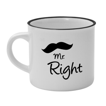 Mr right Mustache, Κούπα κεραμική vintage Λευκή/Μαύρη 230ml