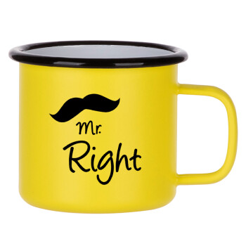 Mr right Mustache, Κούπα Μεταλλική εμαγιέ ΜΑΤ Κίτρινη 360ml