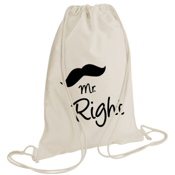 Mr right Mustache, Τσάντα πλάτης πουγκί GYMBAG natural (28x40cm)