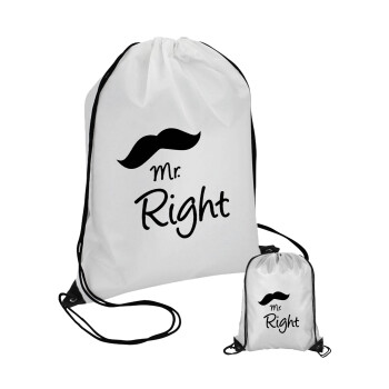 Mr right Mustache, Τσάντα πουγκί με μαύρα κορδόνια 45χ35cm (1 τεμάχιο)
