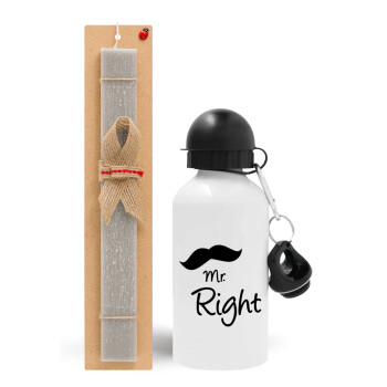 Mr right Mustache, Easter Set, metallic aluminum water bottle (500ml) & aromatic flat Easter candle (30cm) (GRAY)