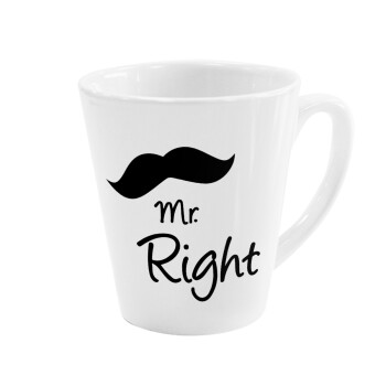 Mr right Mustache, Κούπα κωνική Latte Λευκή, κεραμική, 300ml