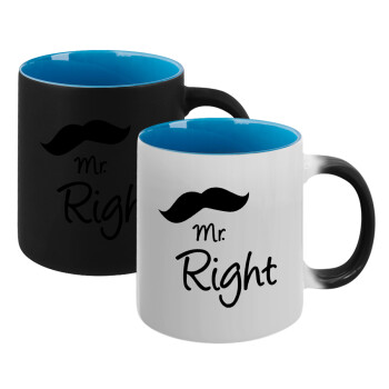 Mr right Mustache, Κούπα Μαγική εσωτερικό μπλε, κεραμική 330ml που αλλάζει χρώμα με το ζεστό ρόφημα (1 τεμάχιο)