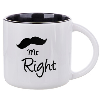 Mr right Mustache, Κούπα κεραμική 400ml Λευκή/Μαύρη
