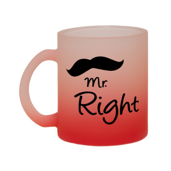 Mr right Mustache, Κούπα γυάλινη δίχρωμη με βάση το κόκκινο ματ, 330ml