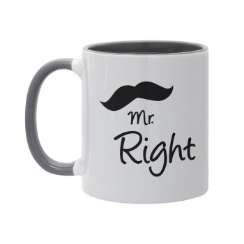 Mr right Mustache, Κούπα χρωματιστή γκρι, κεραμική, 330ml