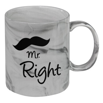 Mr right Mustache, Mug ceramic marble style, 330ml