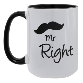 Mr right Mustache, Κούπα Mega 15oz, κεραμική Μαύρη, 450ml