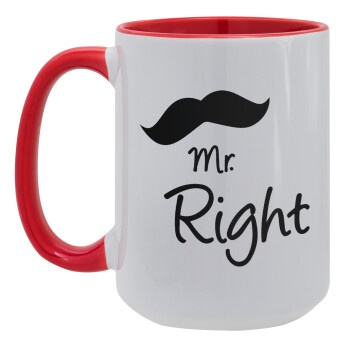 Mr right Mustache, Κούπα Mega 15oz, κεραμική Κόκκινη, 450ml