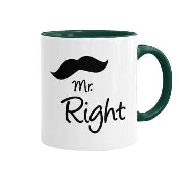 Mr right Mustache, Κούπα χρωματιστή πράσινη, κεραμική, 330ml