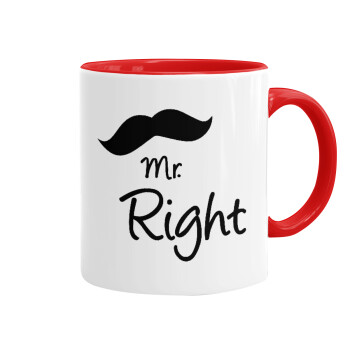 Mr right Mustache, Κούπα χρωματιστή κόκκινη, κεραμική, 330ml