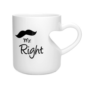 Mr right Mustache, Κούπα καρδιά λευκή, κεραμική, 330ml