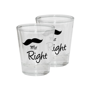 Mr right Mustache, Σφηνοπότηρα γυάλινα 45ml διάφανα (2 τεμάχια)