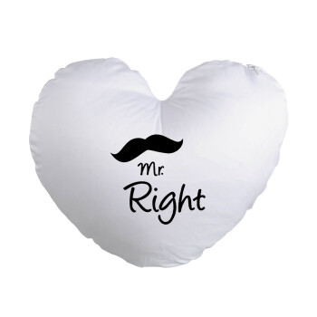 Mr right Mustache, Μαξιλάρι καναπέ καρδιά 40x40cm περιέχεται το  γέμισμα
