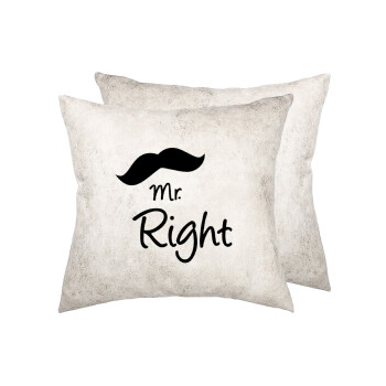 Mr right Mustache, Μαξιλάρι καναπέ Δερματίνη Γκρι 40x40cm με γέμισμα