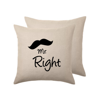 Mr right Mustache, Μαξιλάρι καναπέ ΛΙΝΟ 40x40cm περιέχεται το  γέμισμα