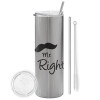 Tumbler stainless steel Silver 600ml, with metal straw & cleaning brush