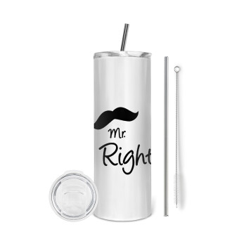 Mr right Mustache, Tumbler stainless steel 600ml, with metal straw & cleaning brush