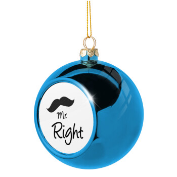 Mr right Mustache, Χριστουγεννιάτικη μπάλα δένδρου Μπλε 8cm