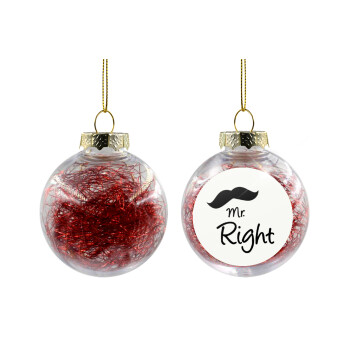 Mr right Mustache, Transparent Christmas tree ball ornament with red filling 8cm