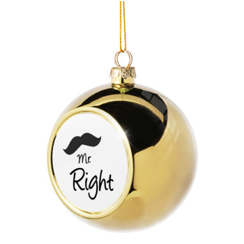 Mr right Mustache, Golden Christmas tree ball ornament 8cm