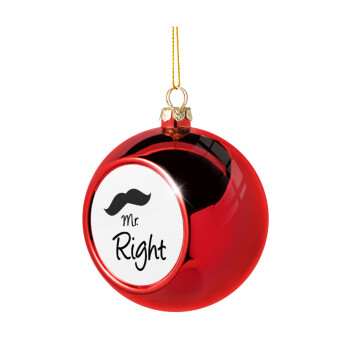 Mr right Mustache, Χριστουγεννιάτικη μπάλα δένδρου Κόκκινη 8cm