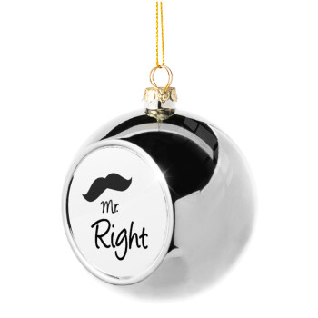 Mr right Mustache, Silver 8cm Christmas tree ball ornament