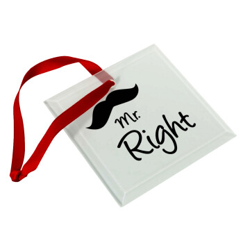 Mr right Mustache, Στολίδι Χριστουγεννιάτικο στολίδι γυάλινο τετράγωνο 9x9cm